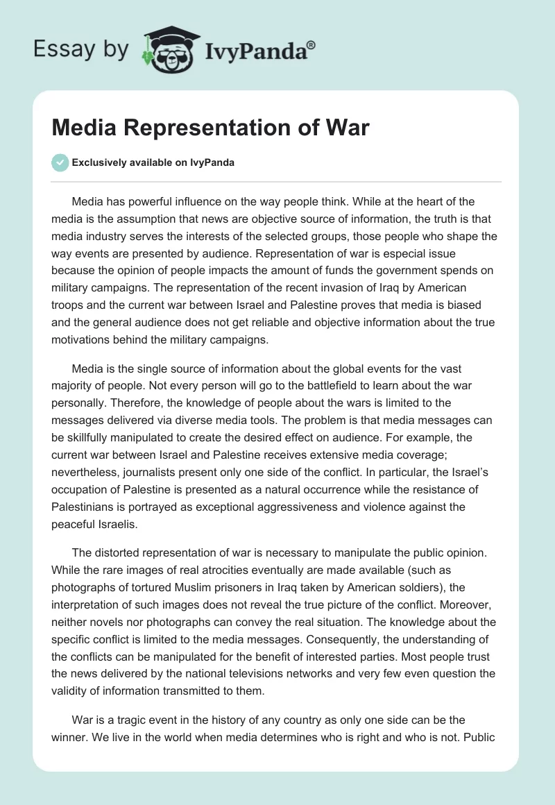 Media Representation of War. Page 1