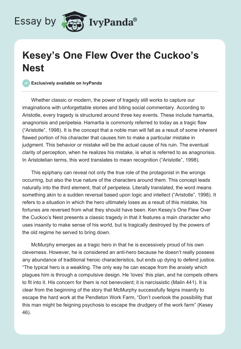 Kesey’s "One Flew Over the Cuckoo’s Nest". Page 1