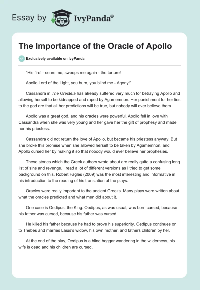 The Importance of the Oracle of Apollo. Page 1