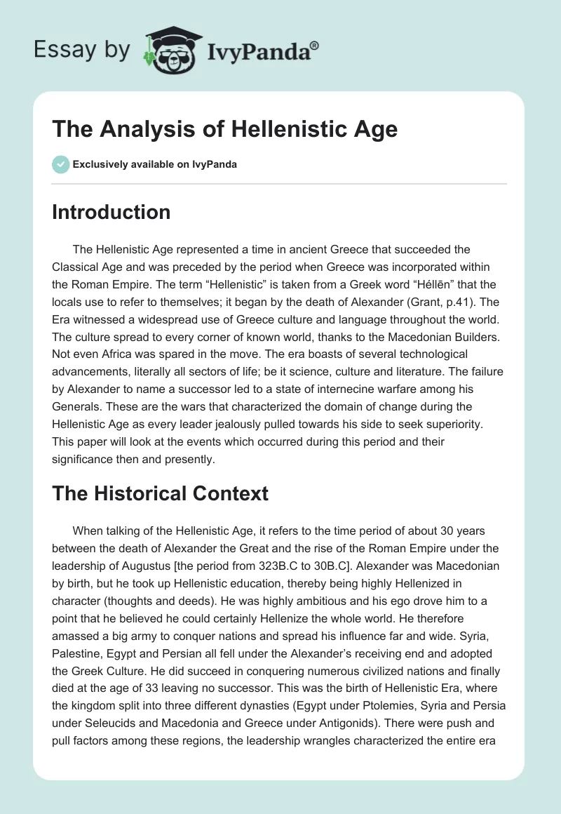 The Analysis of Hellenistic Age. Page 1