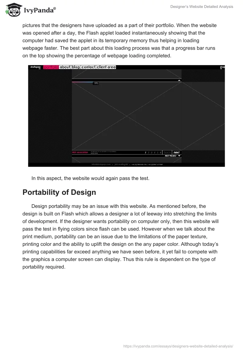 Designer’s Website Detailed Analysis. Page 2