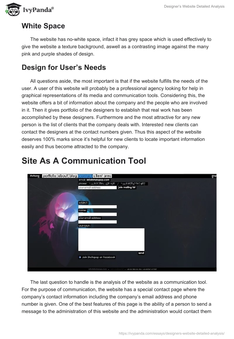 Designer’s Website Detailed Analysis. Page 4
