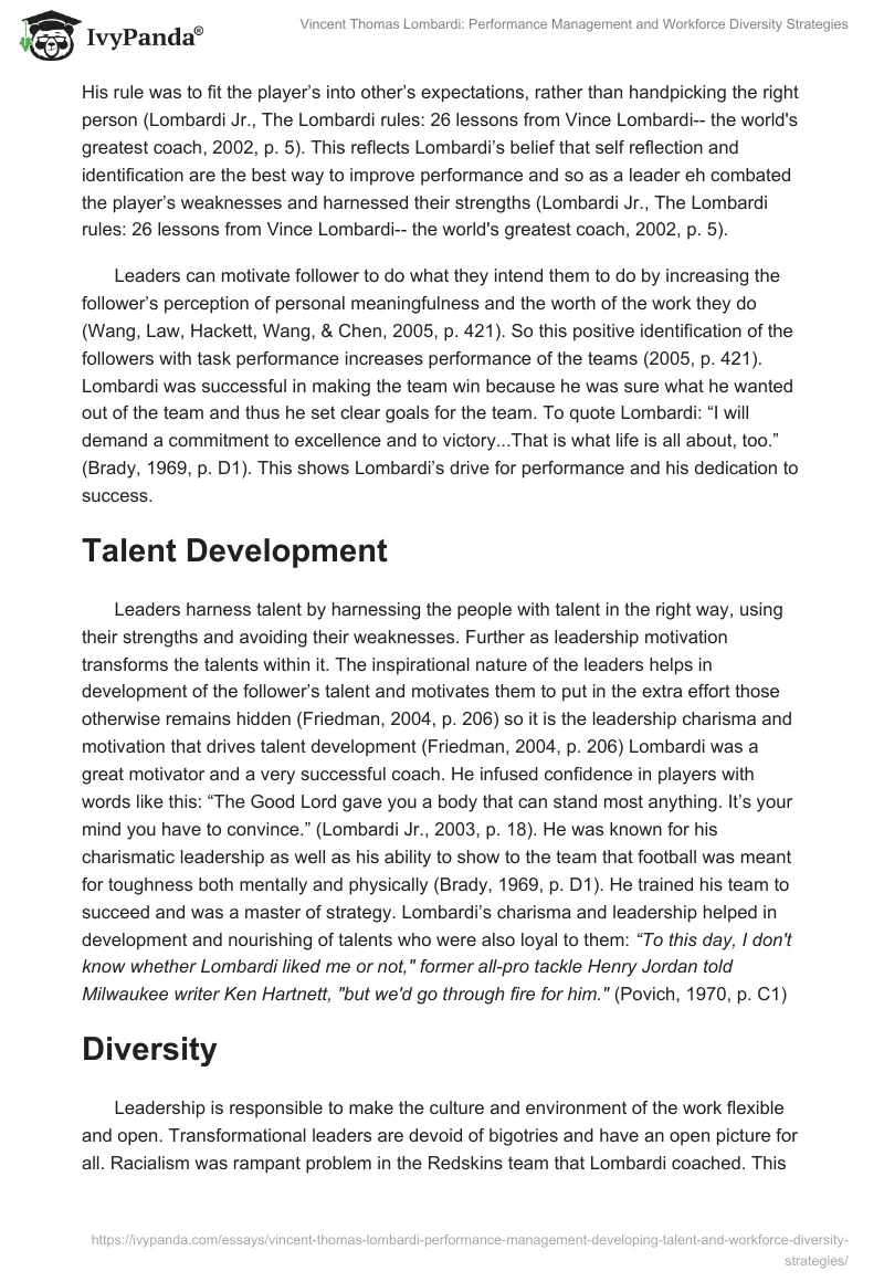 Vincent Thomas Lombardi: Performance Management and Workforce Diversity Strategies. Page 2