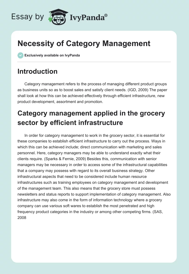 Necessity of Category Management. Page 1