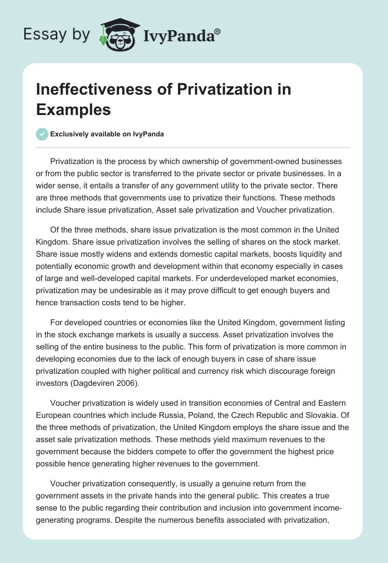 Ineffectiveness of Privatization in Examples. Page 1