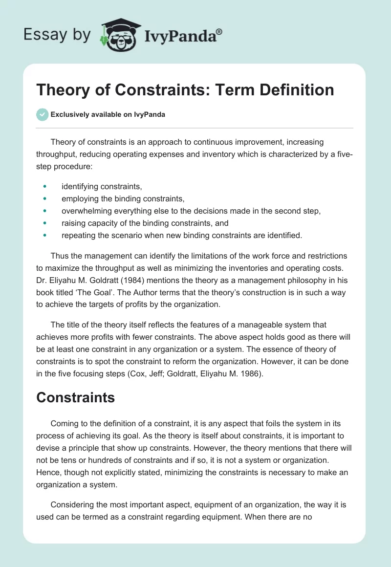 Theory of Constraints: Term Definition. Page 1