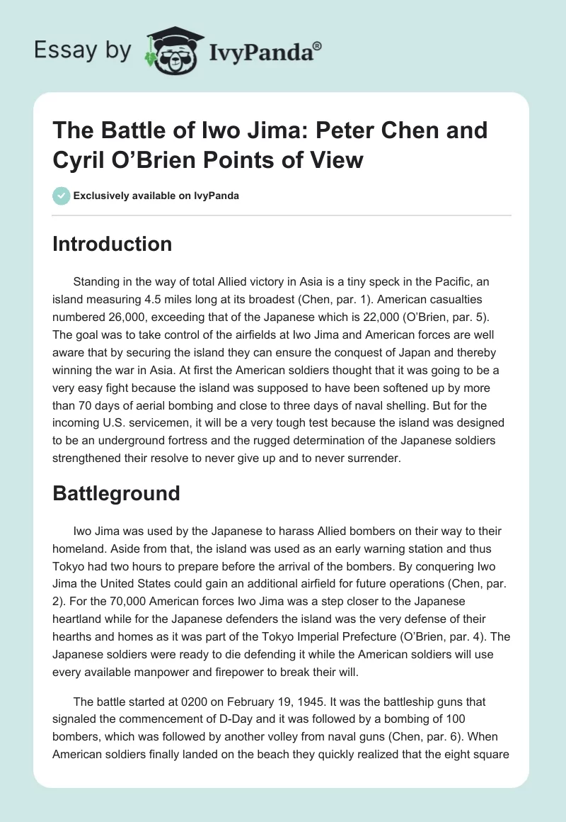 The Battle of Iwo Jima: Peter Chen and Cyril O’Brien Points of View. Page 1