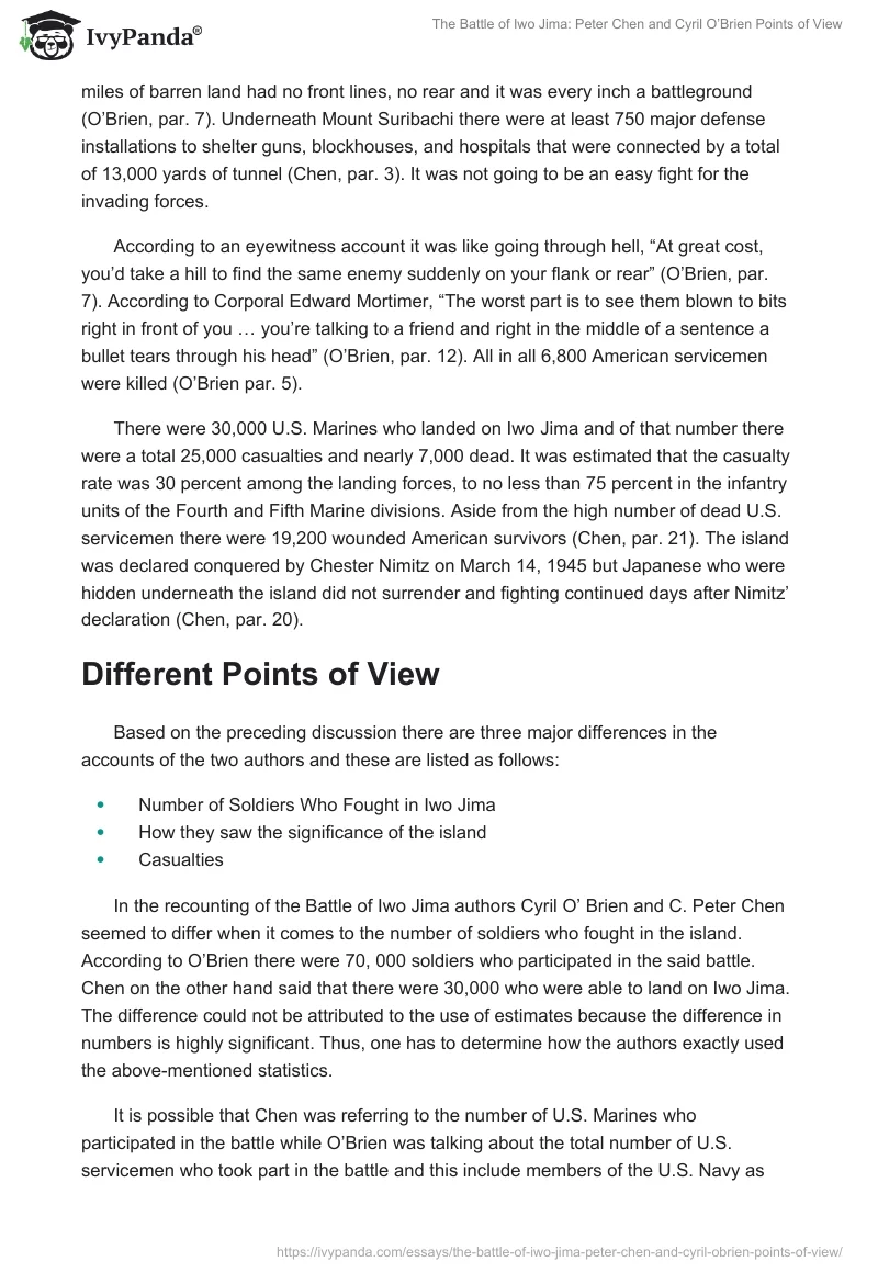 The Battle of Iwo Jima: Peter Chen and Cyril O’Brien Points of View. Page 2