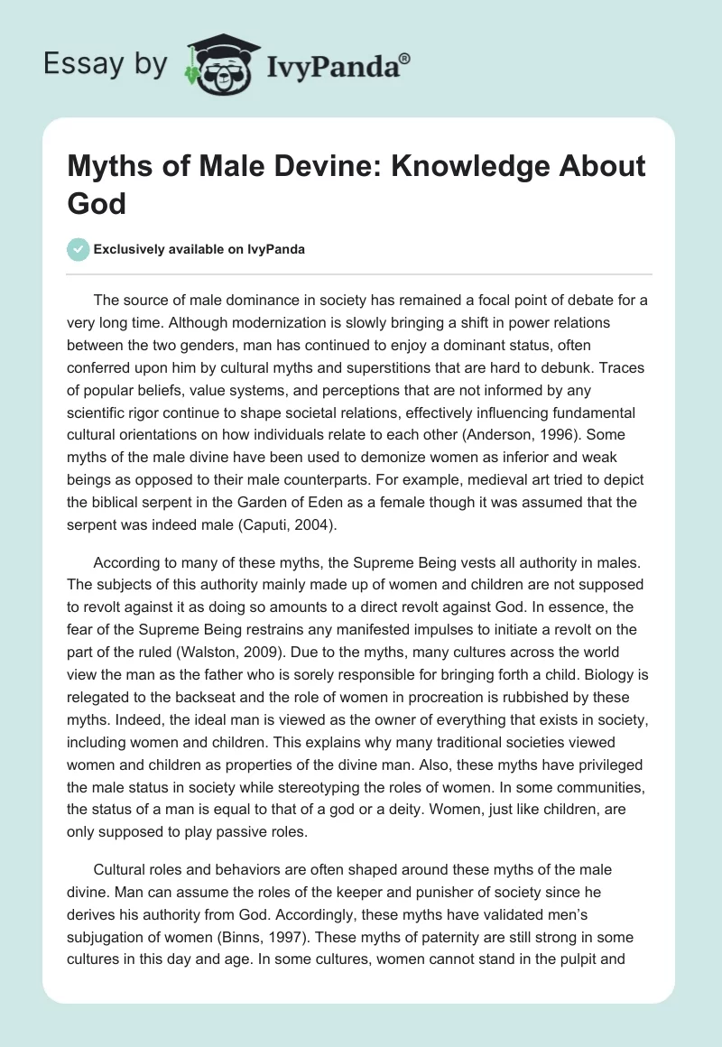 Myths of Male Devine: Knowledge About God. Page 1