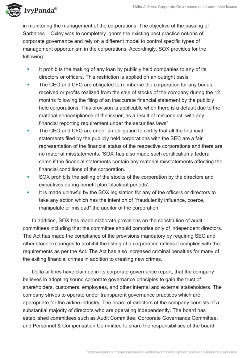 Delta Airlines: Corporate Governance and Leadership Issues. Page 4
