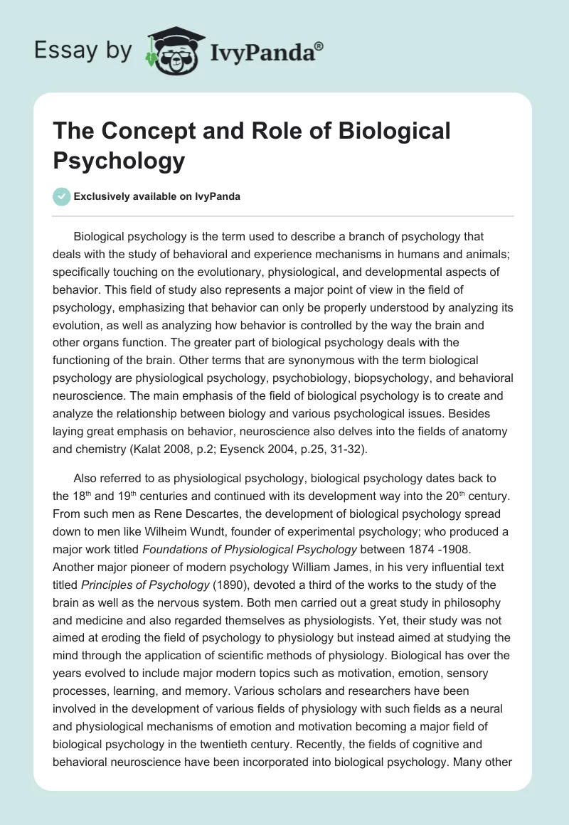 The Concept and Role of Biological Psychology. Page 1