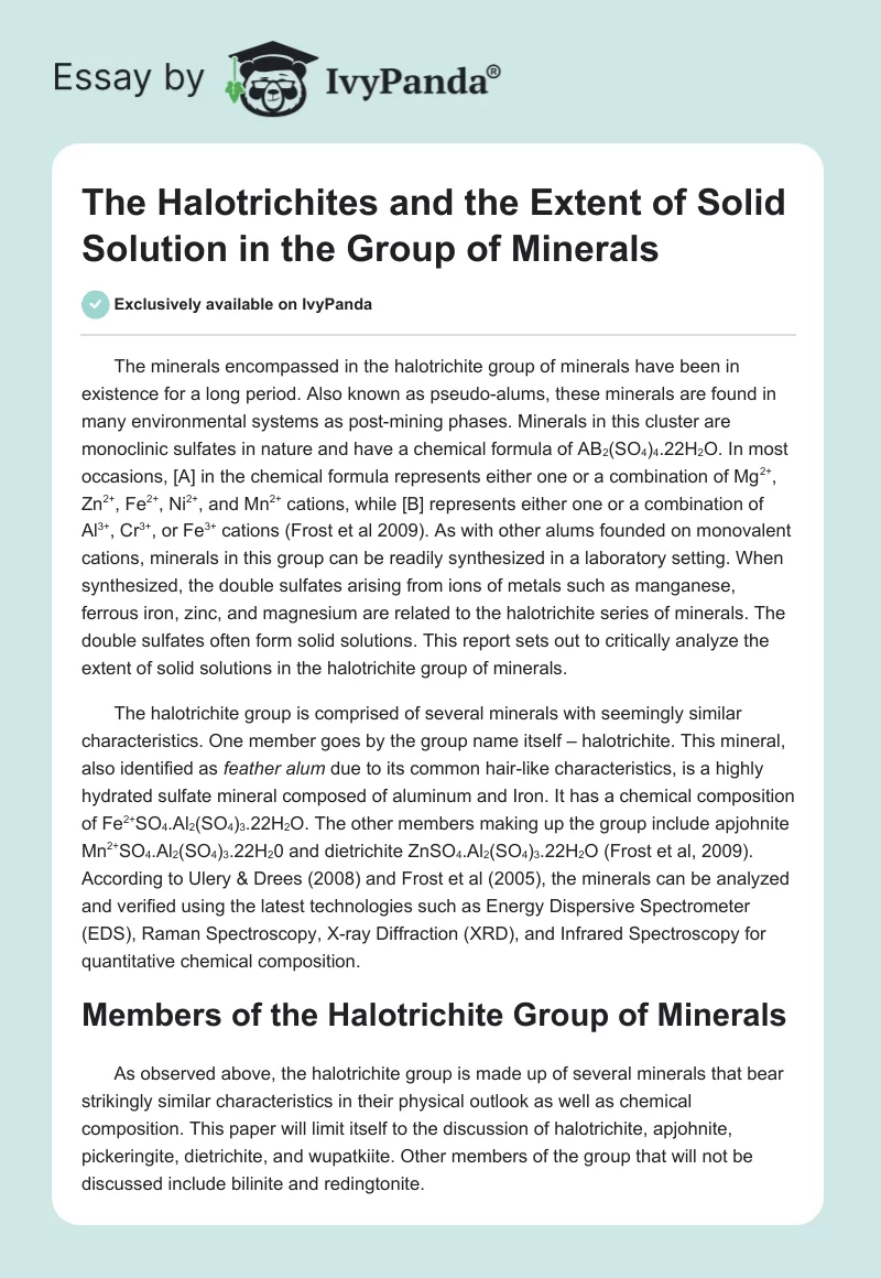 The Halotrichites and the Extent of Solid Solution in the Group of Minerals. Page 1