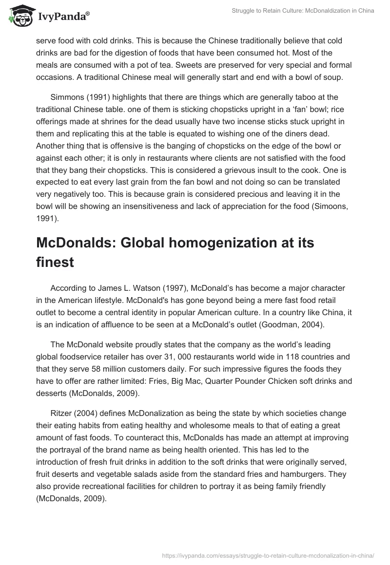 Struggle to Retain Culture: McDonaldization in China. Page 3