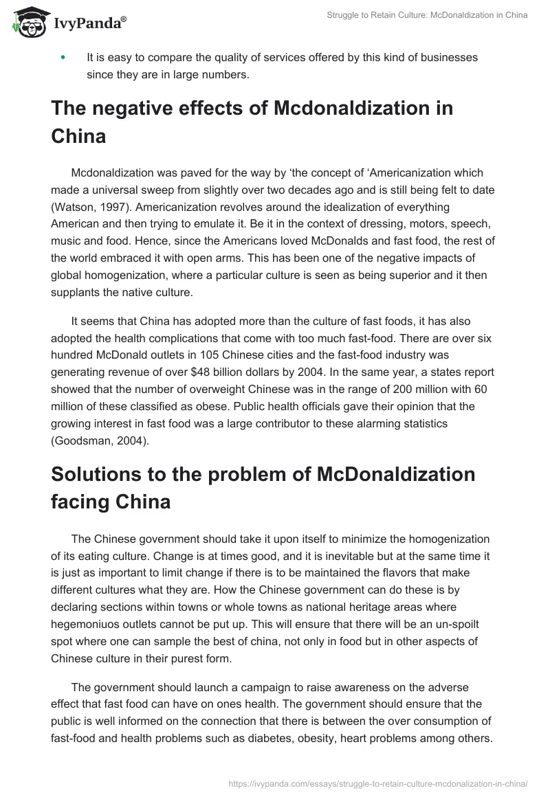 Struggle to Retain Culture: McDonaldization in China. Page 5