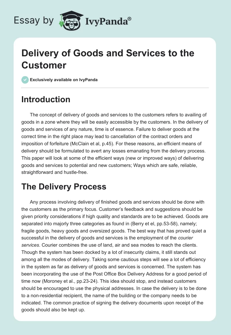 Delivery of Goods and Services to the Customer. Page 1