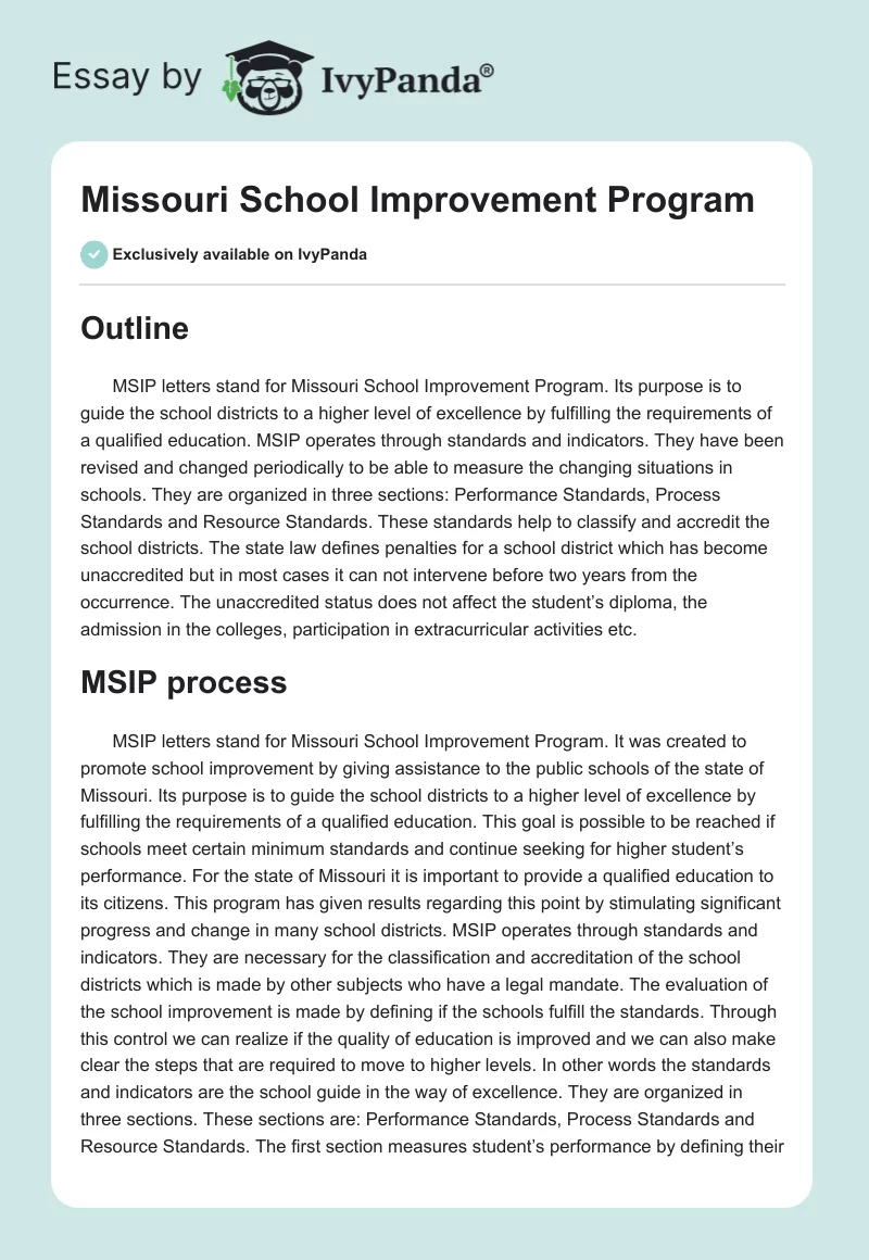 Missouri School Improvement Program. Page 1