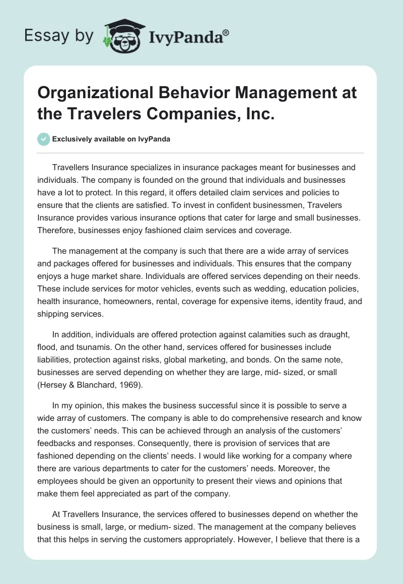 Organizational Behavior Management at the Travelers Companies, Inc.. Page 1