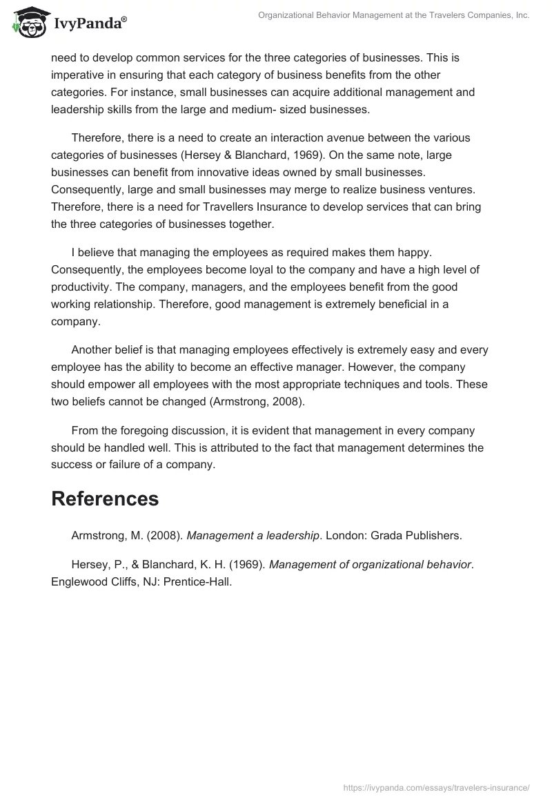Organizational Behavior Management at the Travelers Companies, Inc.. Page 2