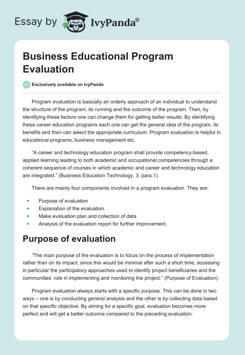 Business Educational Program Evaluation. Page 1