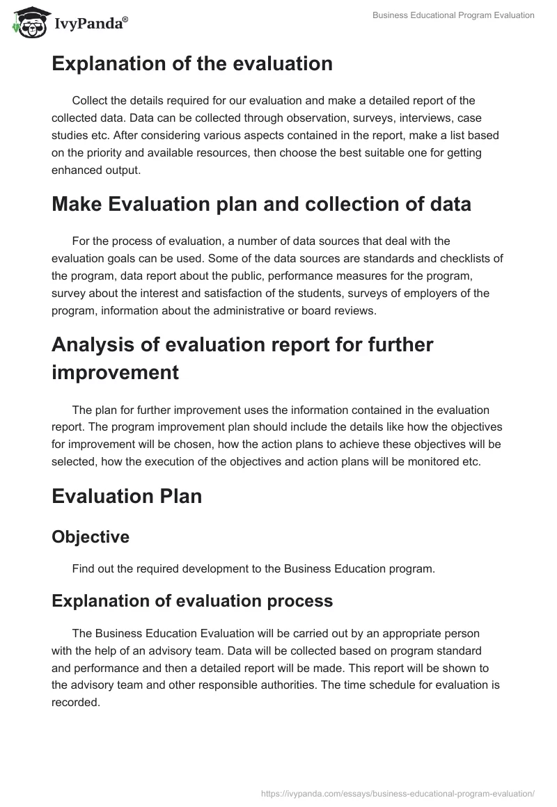 Business Educational Program Evaluation. Page 2