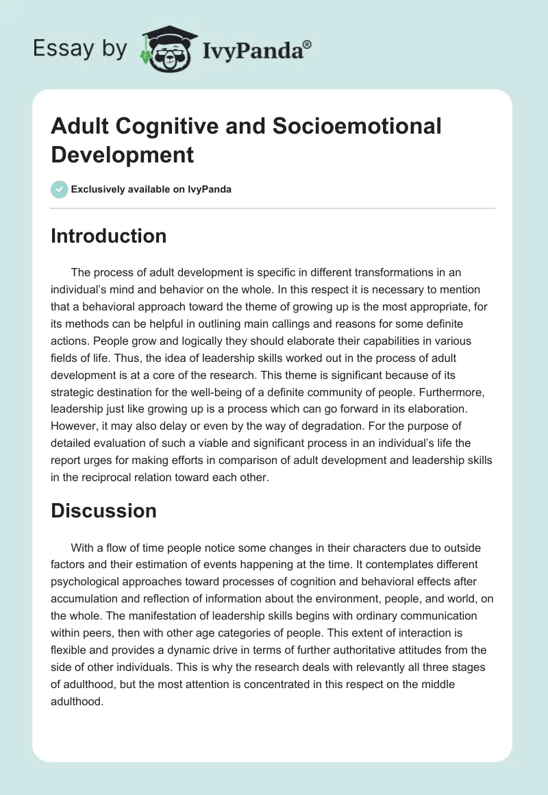 Adult Cognitive and Socioemotional Development. Page 1