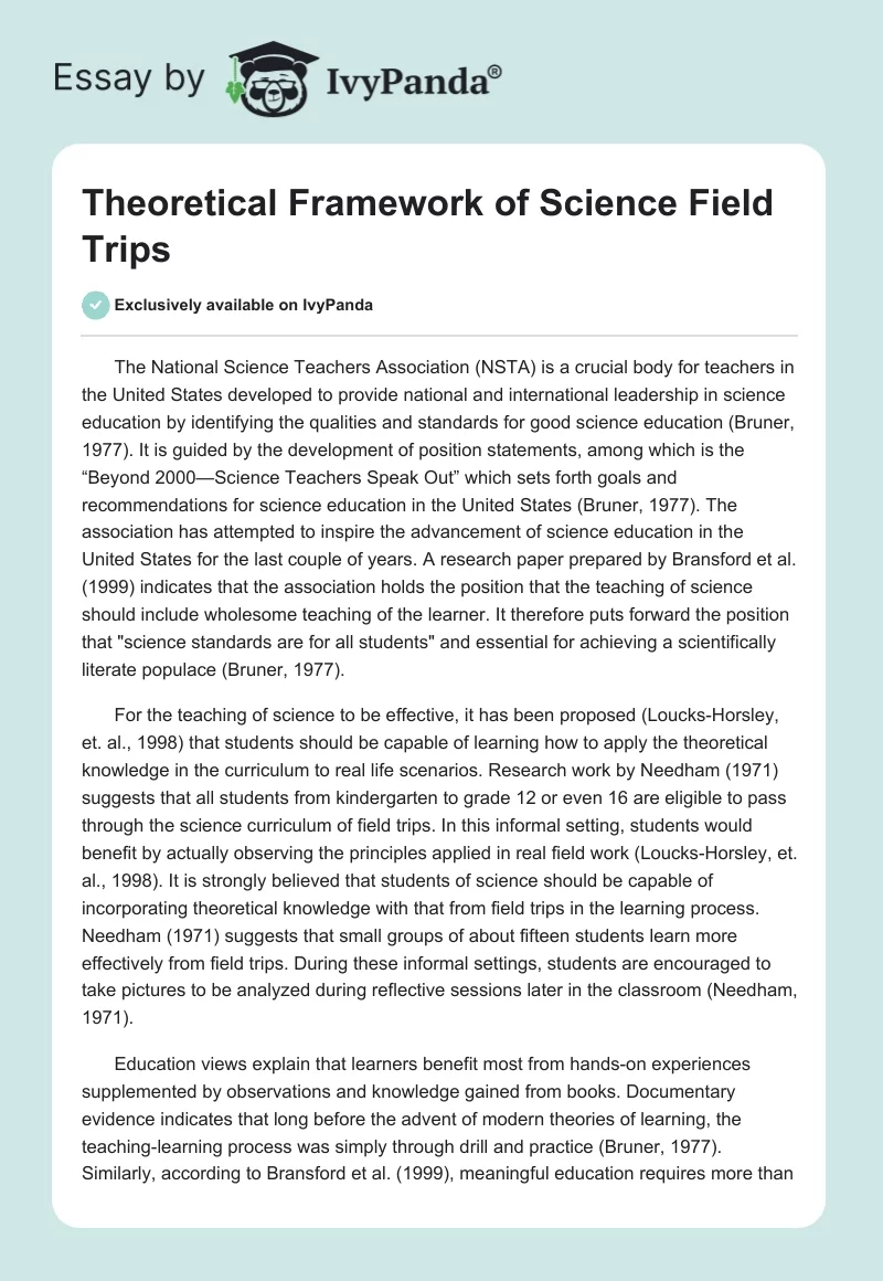 Theoretical Framework of Science Field Trips. Page 1