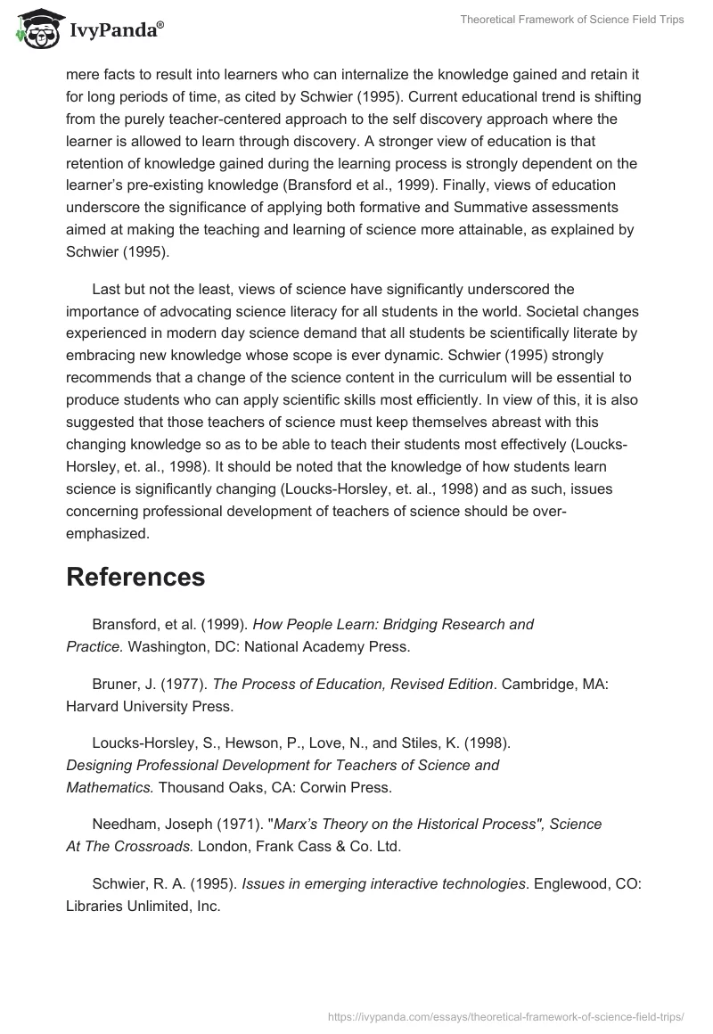 Theoretical Framework of Science Field Trips. Page 2