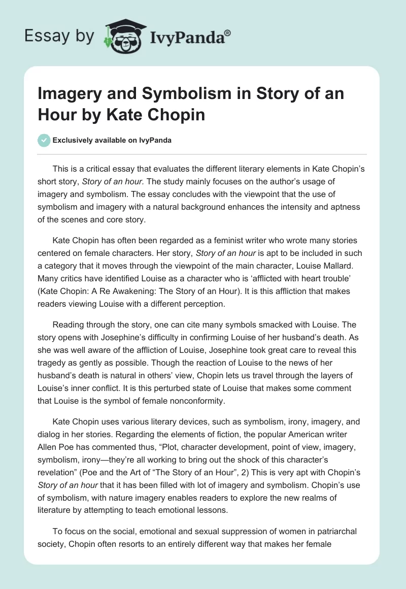 Imagery and Symbolism in "Story of an Hour" by Kate Chopin. Page 1