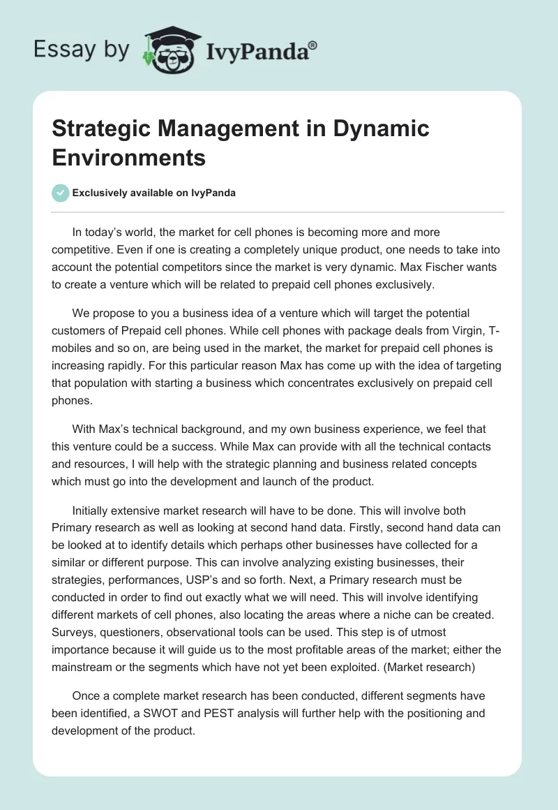 Strategic Management in Dynamic Environments. Page 1