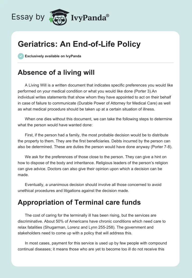 Geriatrics: An End-of-Life Policy. Page 1
