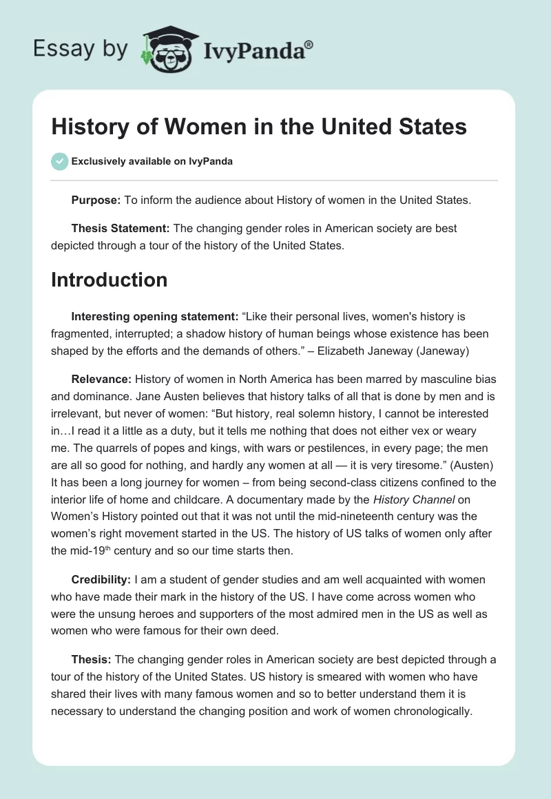 History of Women in the United States. Page 1