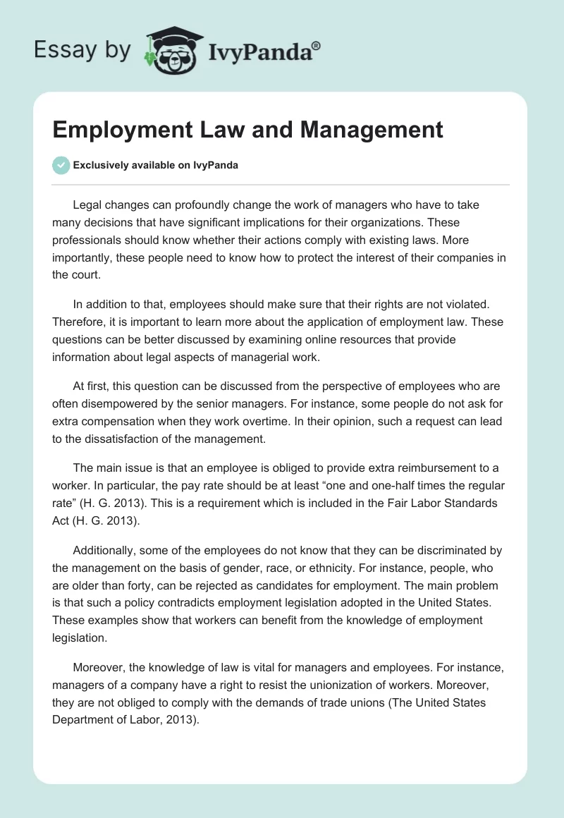 Employment Law and Management. Page 1
