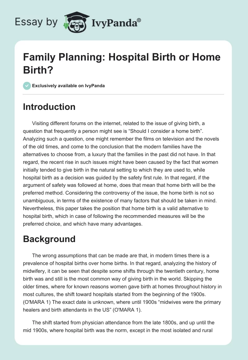 Family Planning: Hospital Birth or Home Birth?. Page 1