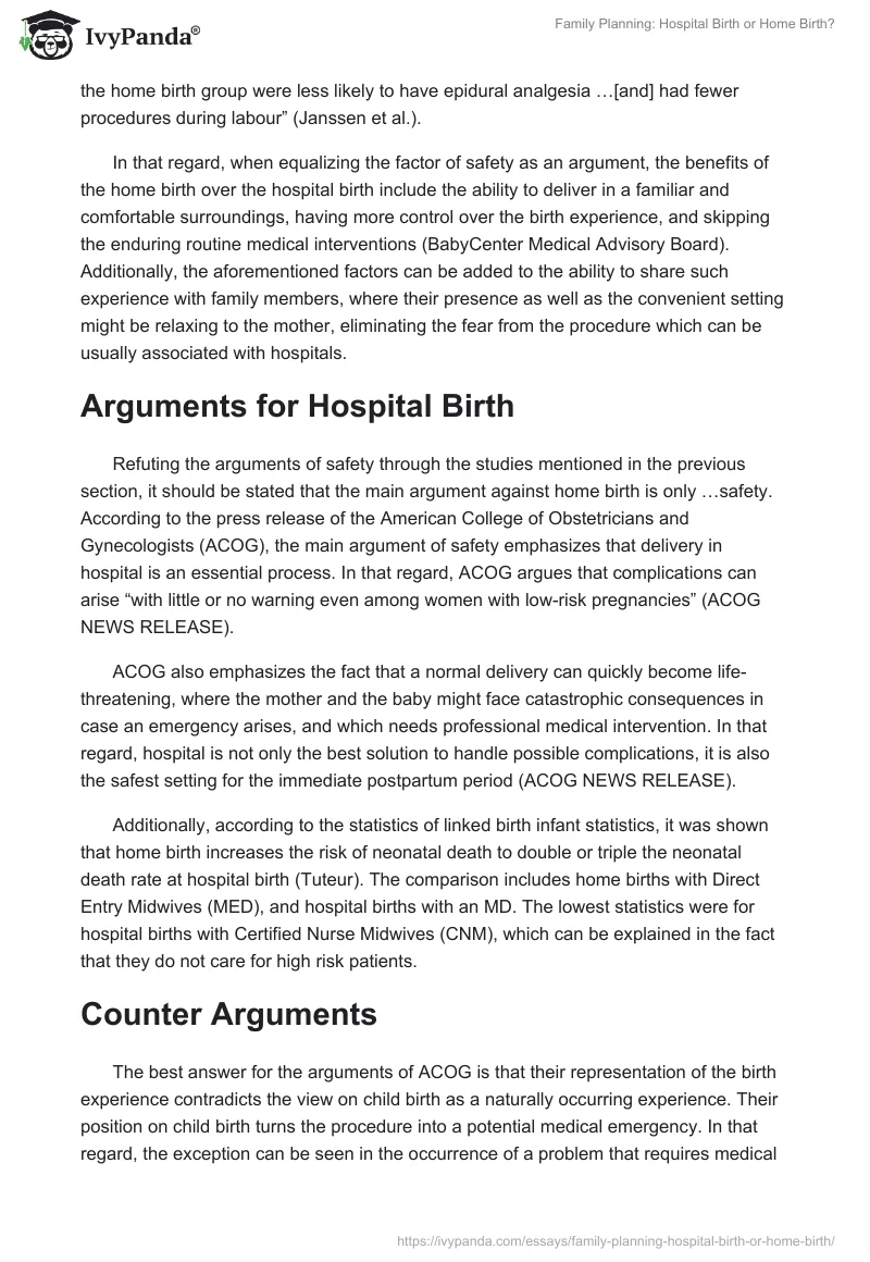 Family Planning: Hospital Birth or Home Birth?. Page 3