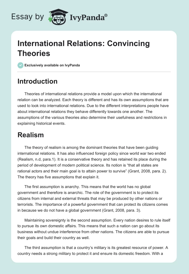 International Relations: Convincing Theories. Page 1