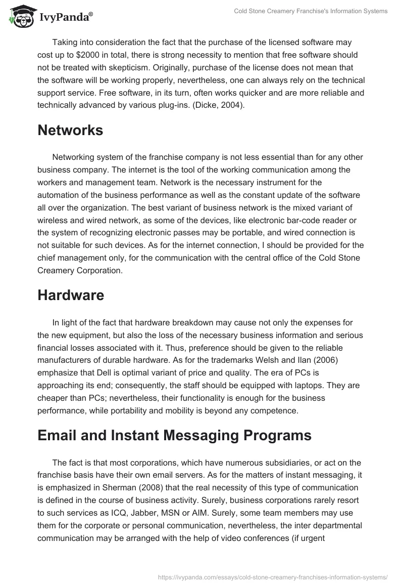 Cold Stone Creamery Franchise's Information Systems. Page 2