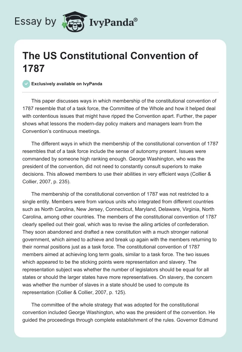 The US Constitutional Convention of 1787. Page 1