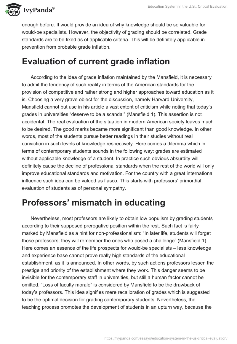 Education System in the U.S.: Critical Evaluation. Page 3