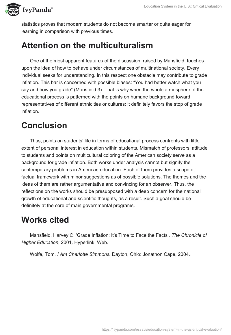 Education System in the U.S.: Critical Evaluation. Page 4