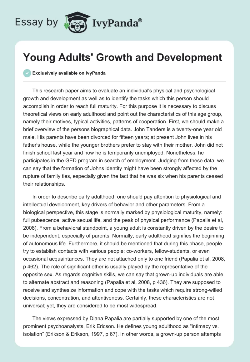 Young Adults' Growth and Development. Page 1
