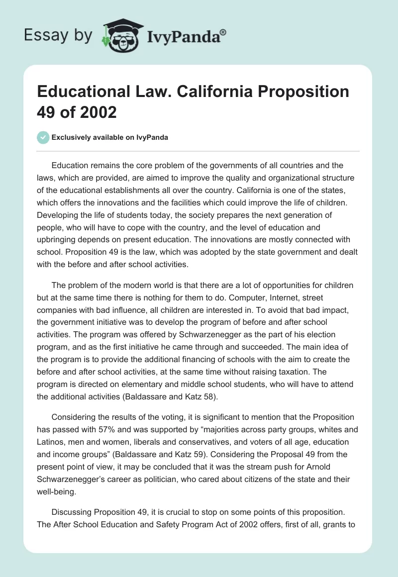 Educational Law. California Proposition 49 of 2002. Page 1