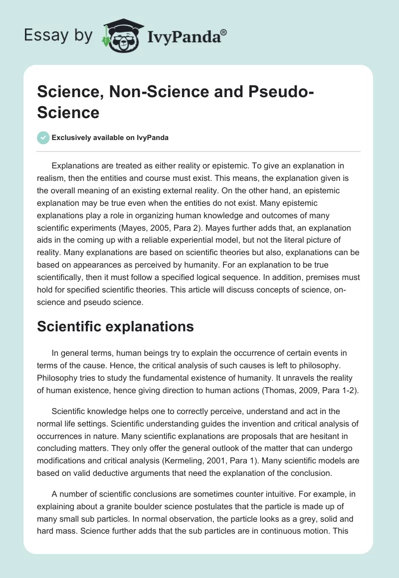 Science, Non-Science and Pseudo-Science. Page 1
