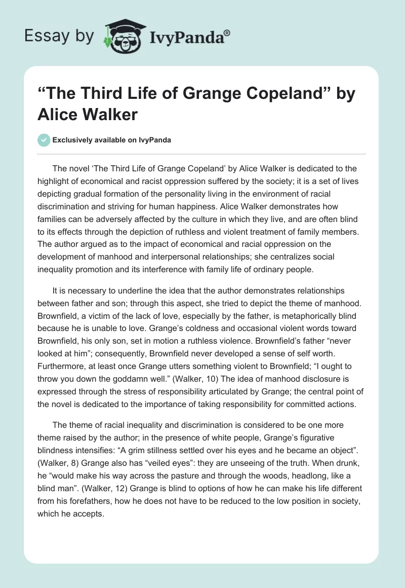 “The Third Life of Grange Copeland” by Alice Walker. Page 1
