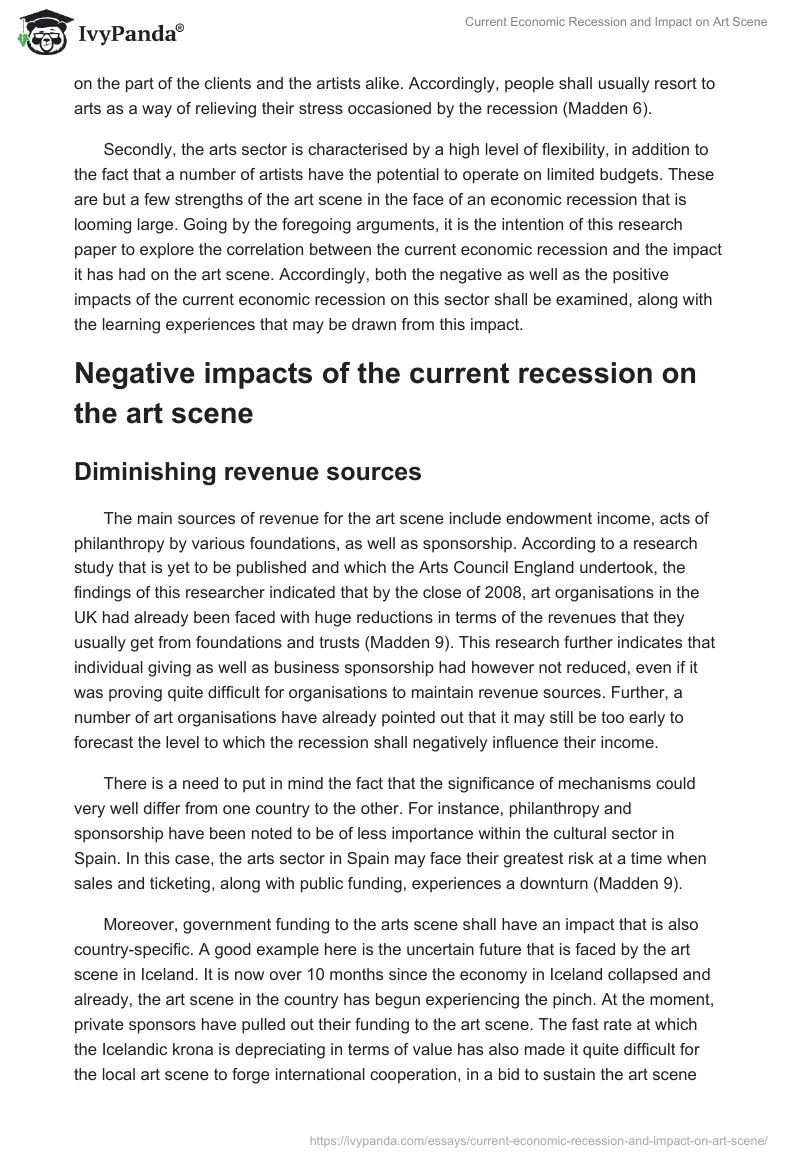 Current Economic Recession and Impact on Art Scene. Page 2