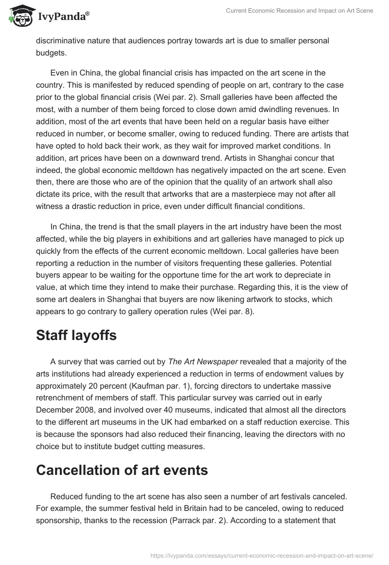 Current Economic Recession and Impact on Art Scene. Page 4