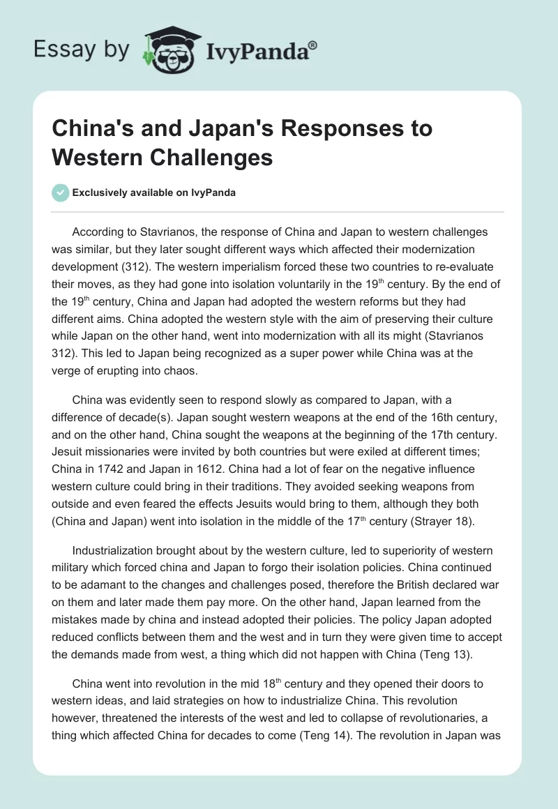 China's and Japan's Responses to Western Challenges. Page 1