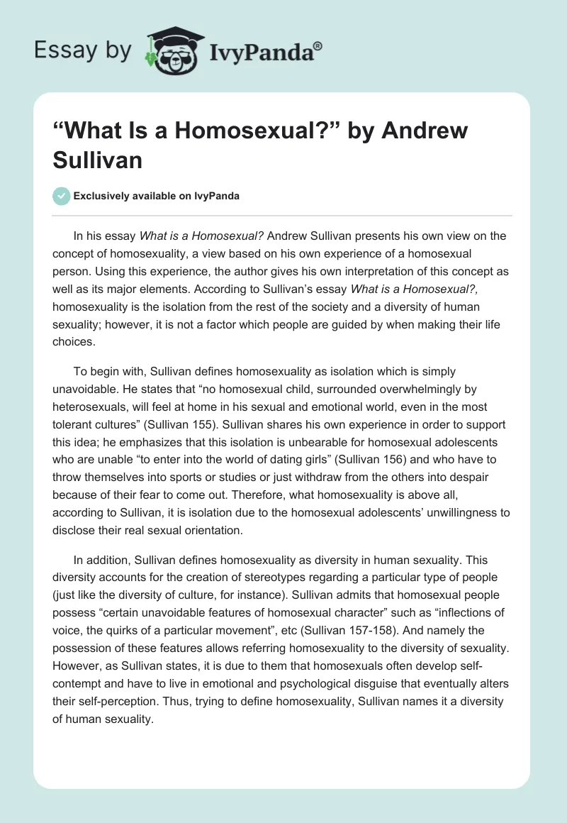 “What Is a Homosexual?” by Andrew Sullivan. Page 1