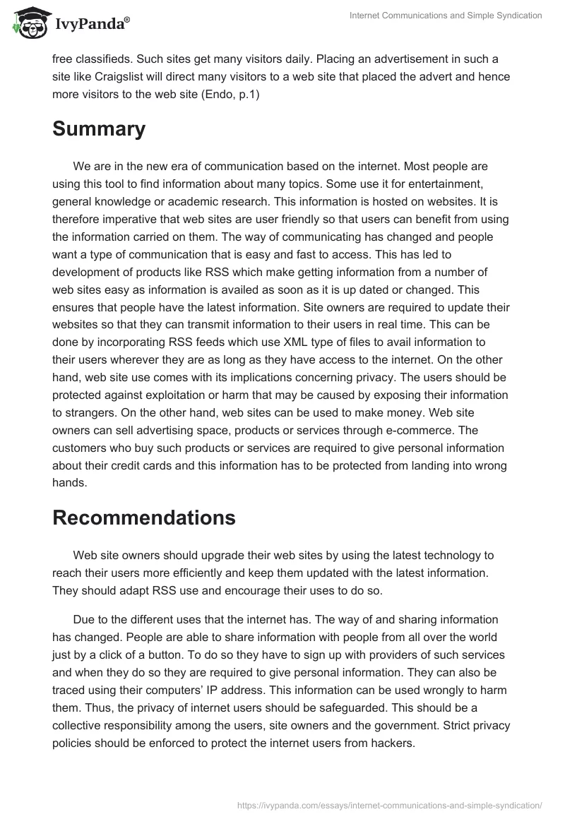 Internet Communications and Simple Syndication. Page 5
