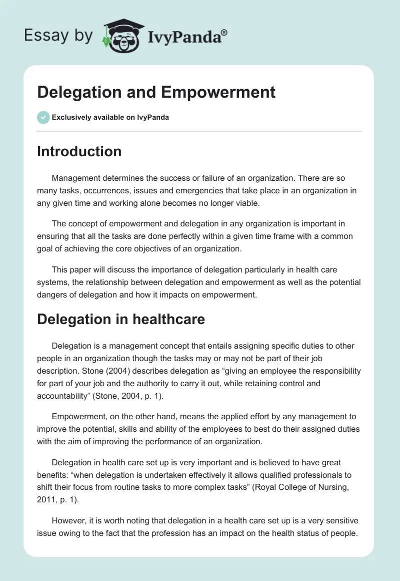 Delegation and Empowerment. Page 1