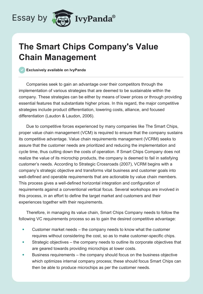 The Smart Chips Company's Value Chain Management. Page 1